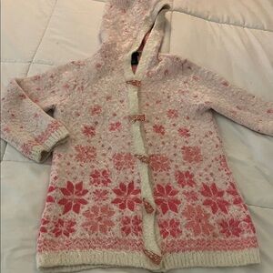 Girls 6X Cynthia Rowley Pink and Cream Hooded Cardigan Snowflake Pattern